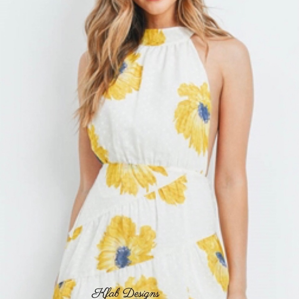 New! Clearance 🔥Ruffled Floral Halter Cross Back Maxi Dress - Picture 6 of 8